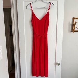 River Island Red Slip Midi Jumpsuit with Waist Tie